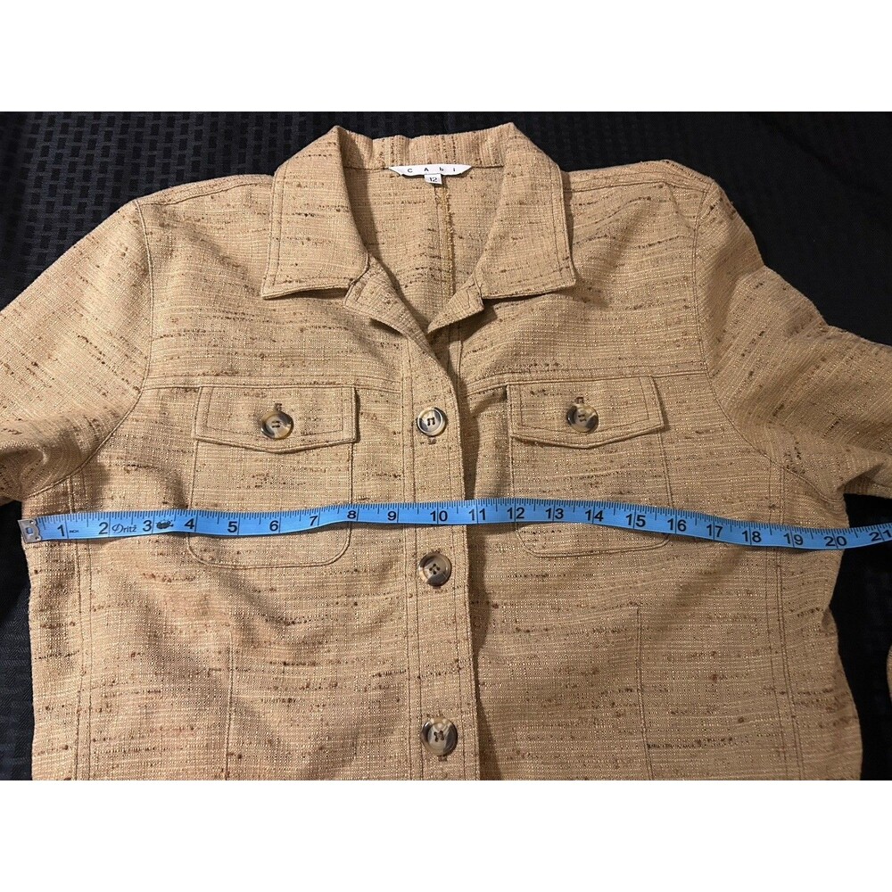 CAbi Beige Textured Tweed Button Front Utility Jacket - Women's Size 12 - Picture 4 of 6